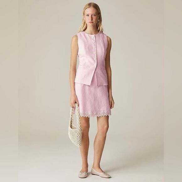 NWT J CREW Cutaway vest top in linen in “Iced Strawberry” pink - Picture 2 of 7